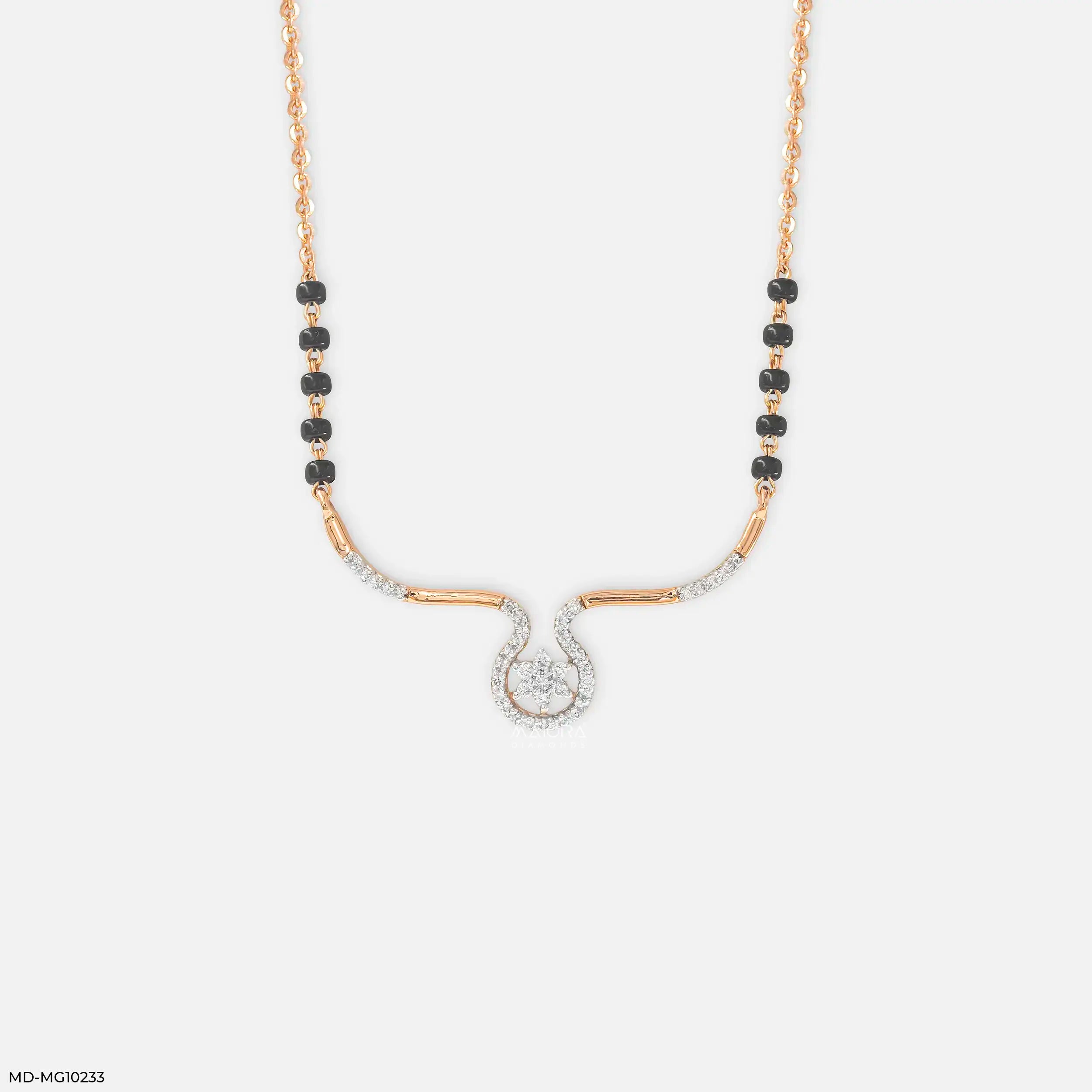 Graceful Twirl Halo Diamond Mangalsutra 9K Yellow Gold