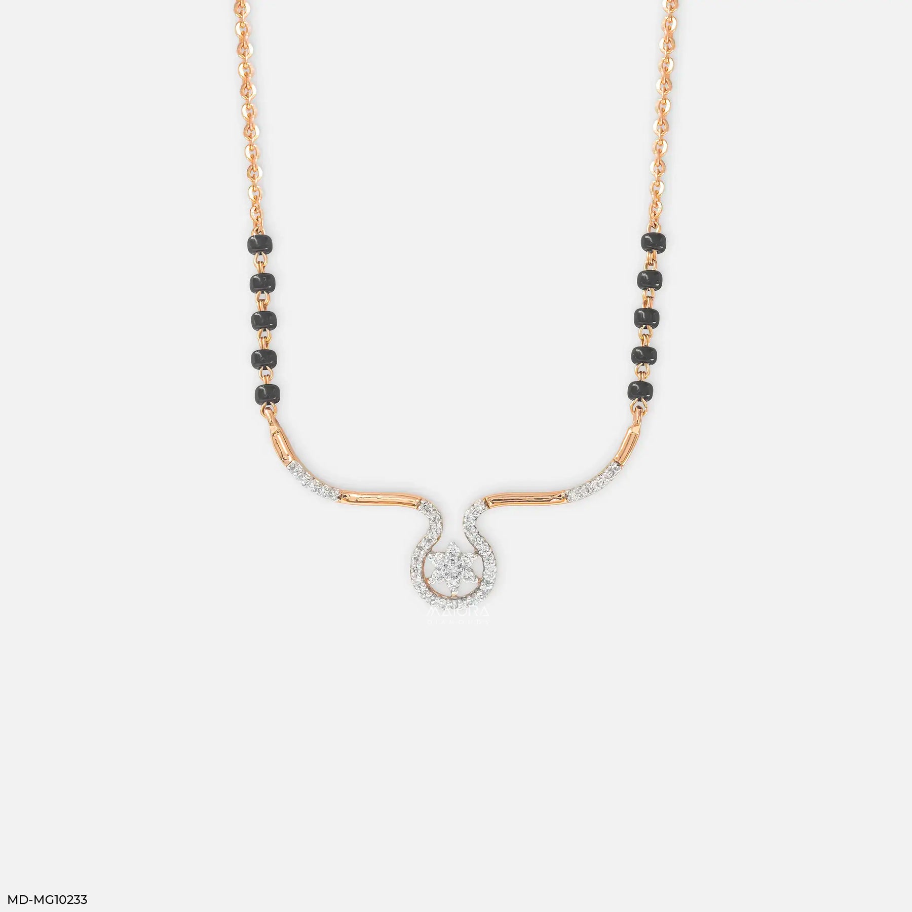 Graceful Twirl Halo Diamond Mangalsutra 9K White Gold