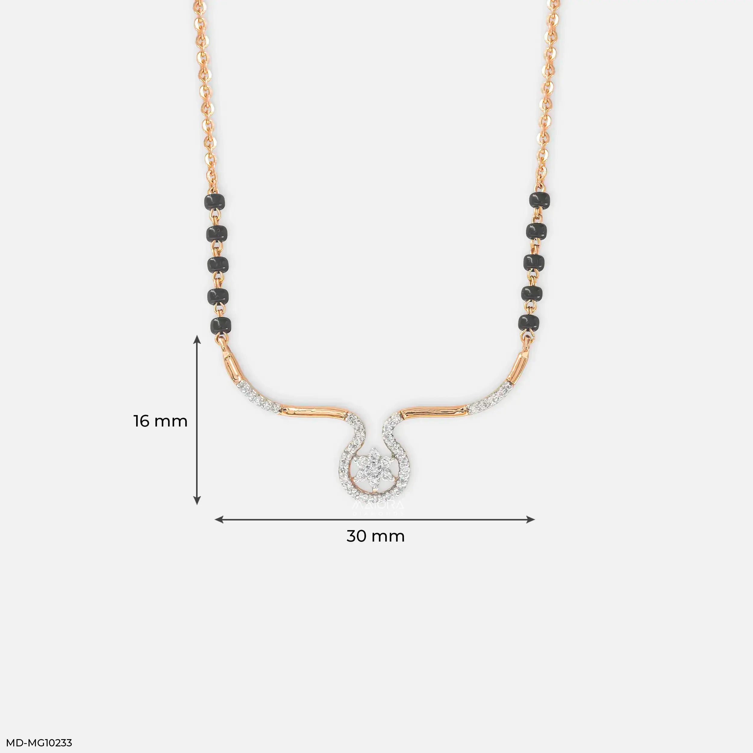 Graceful Twirl Halo Diamond Mangalsutra 9K Yellow Gold