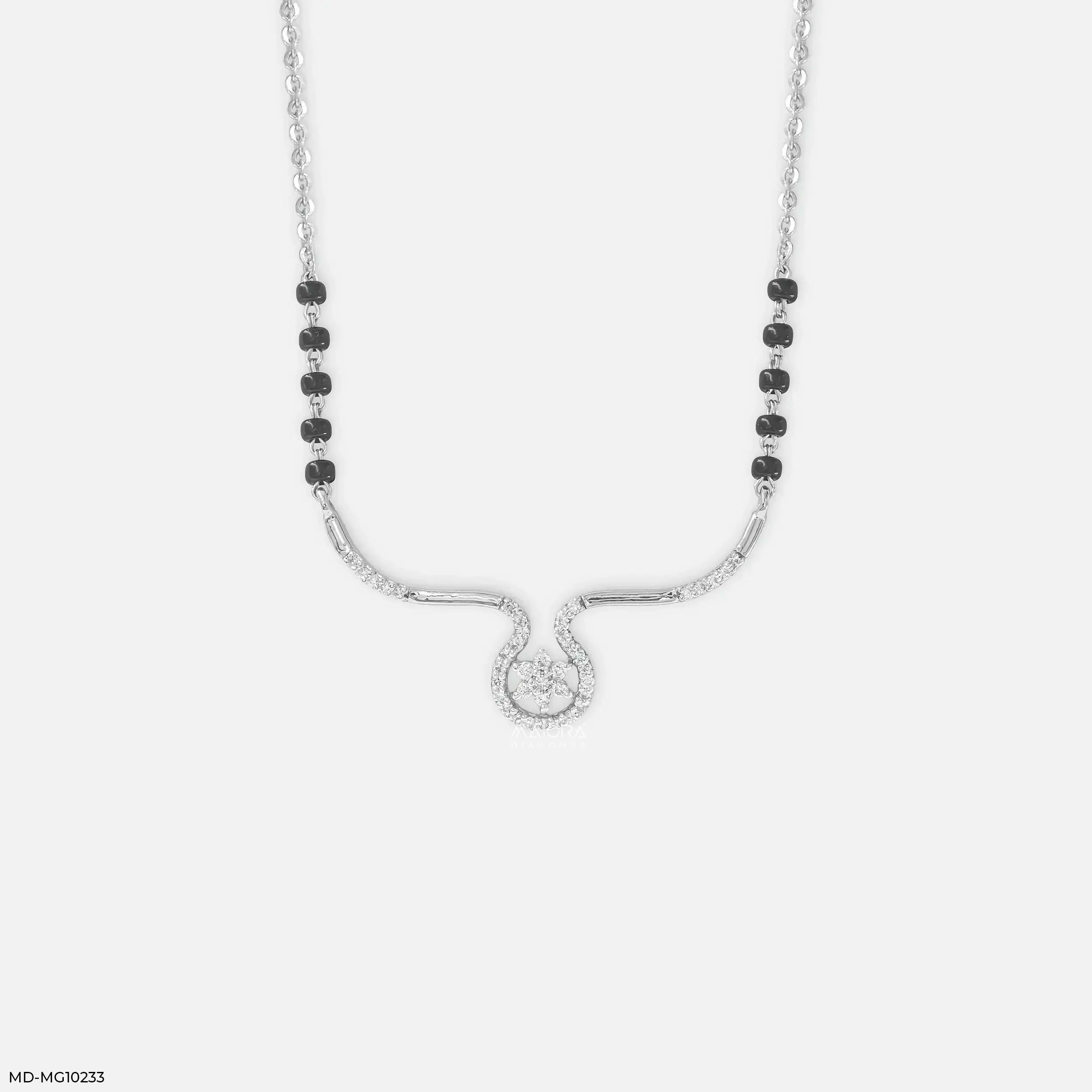 Graceful Twirl Halo Diamond Mangalsutra 9K Yellow Gold
