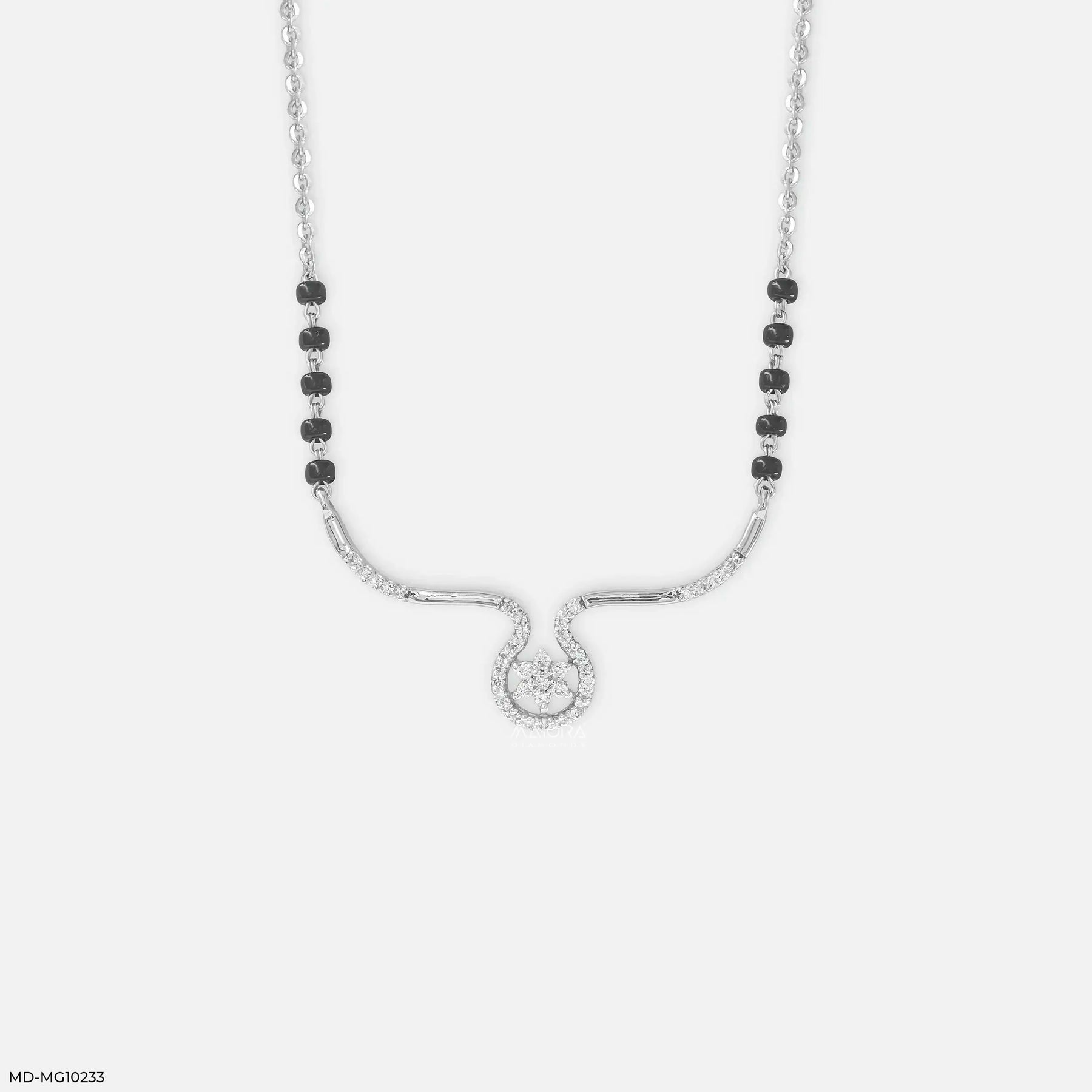 Graceful Twirl Halo Diamond Mangalsutra 9K White Gold
