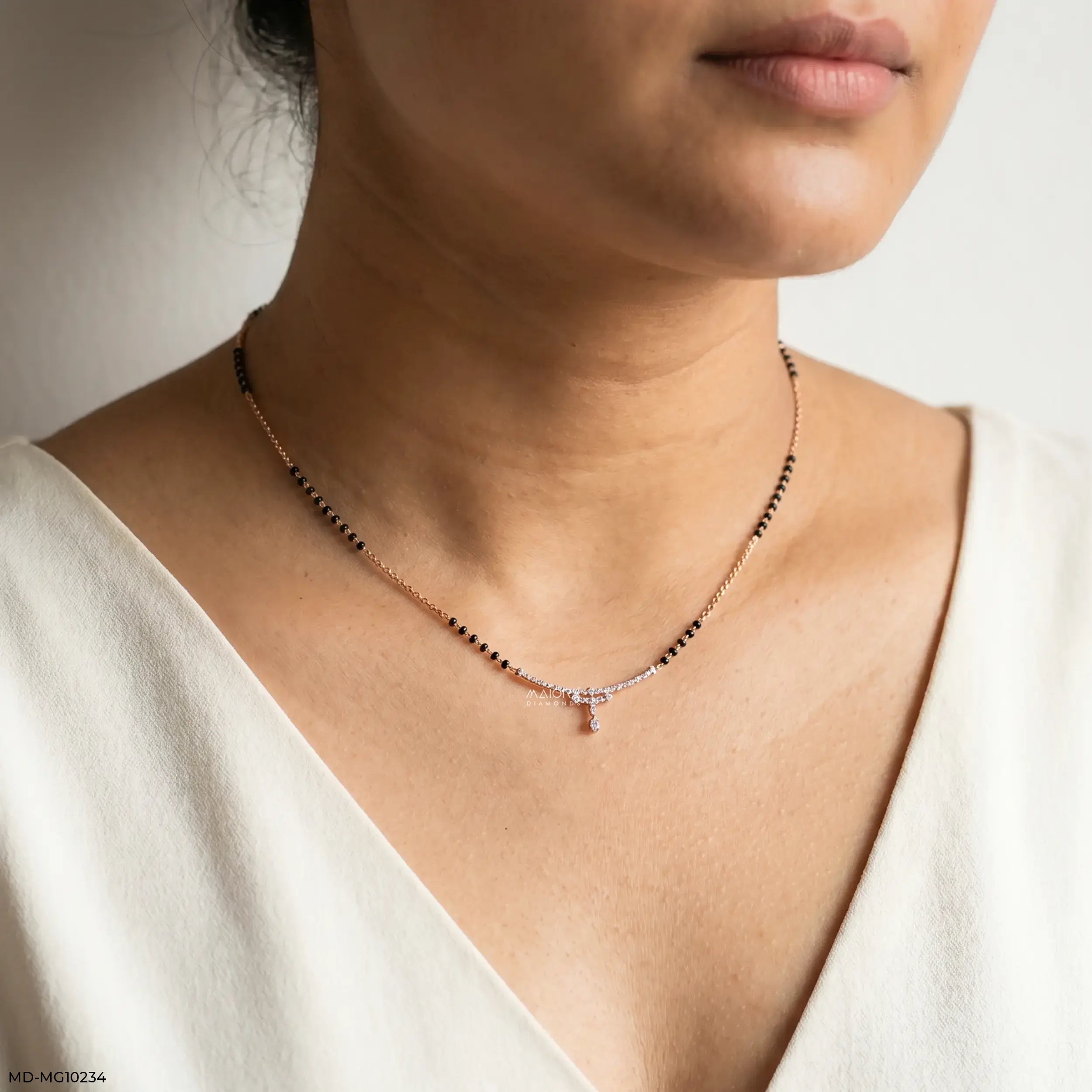 Shiny Liner Diamond Mangalsutra 9K Yellow Gold