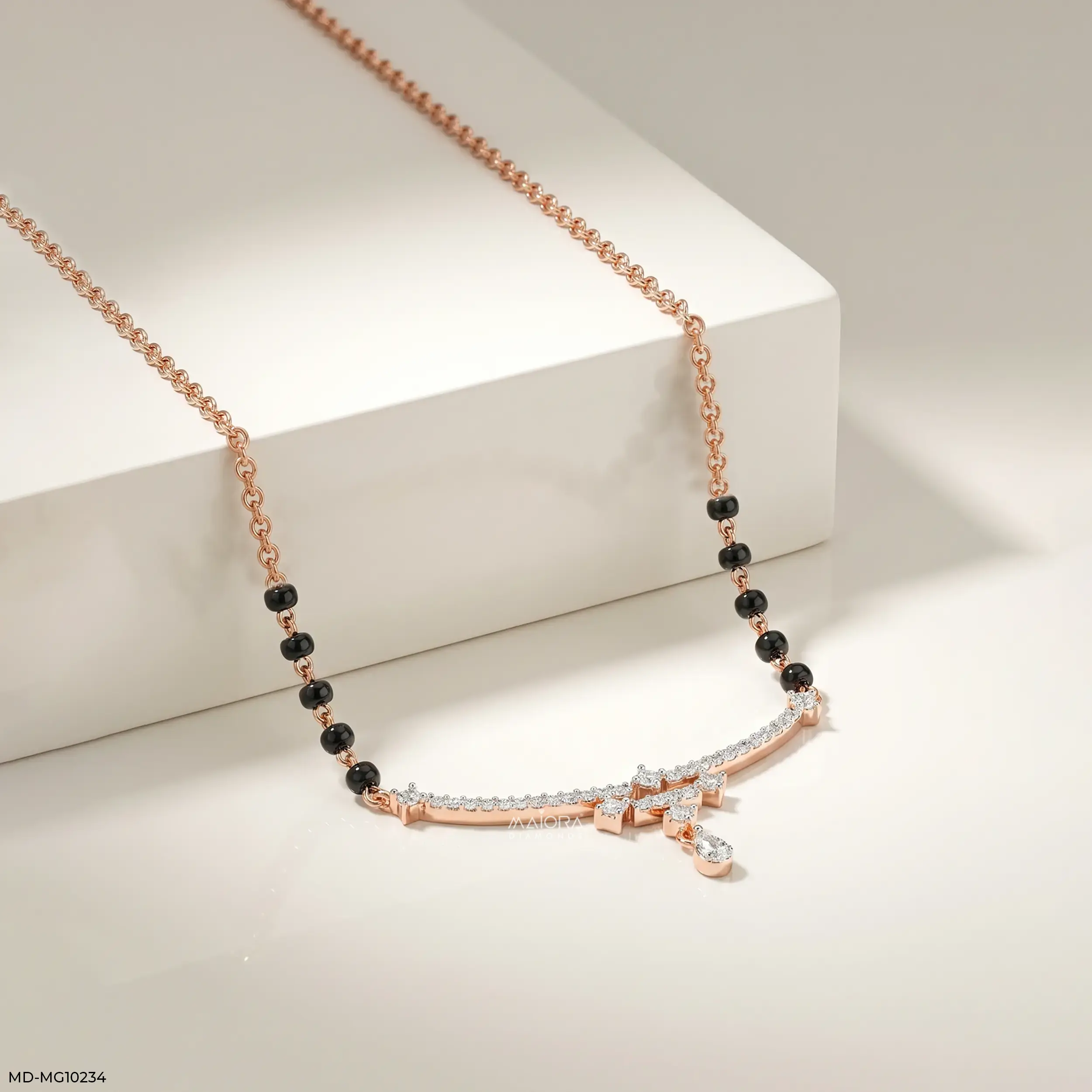 Shiny Liner Diamond Mangalsutra 9K Yellow Gold
