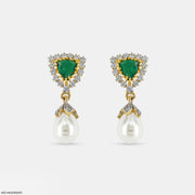 Emerald Pearl Drop Earrings 9K Yellow Gold