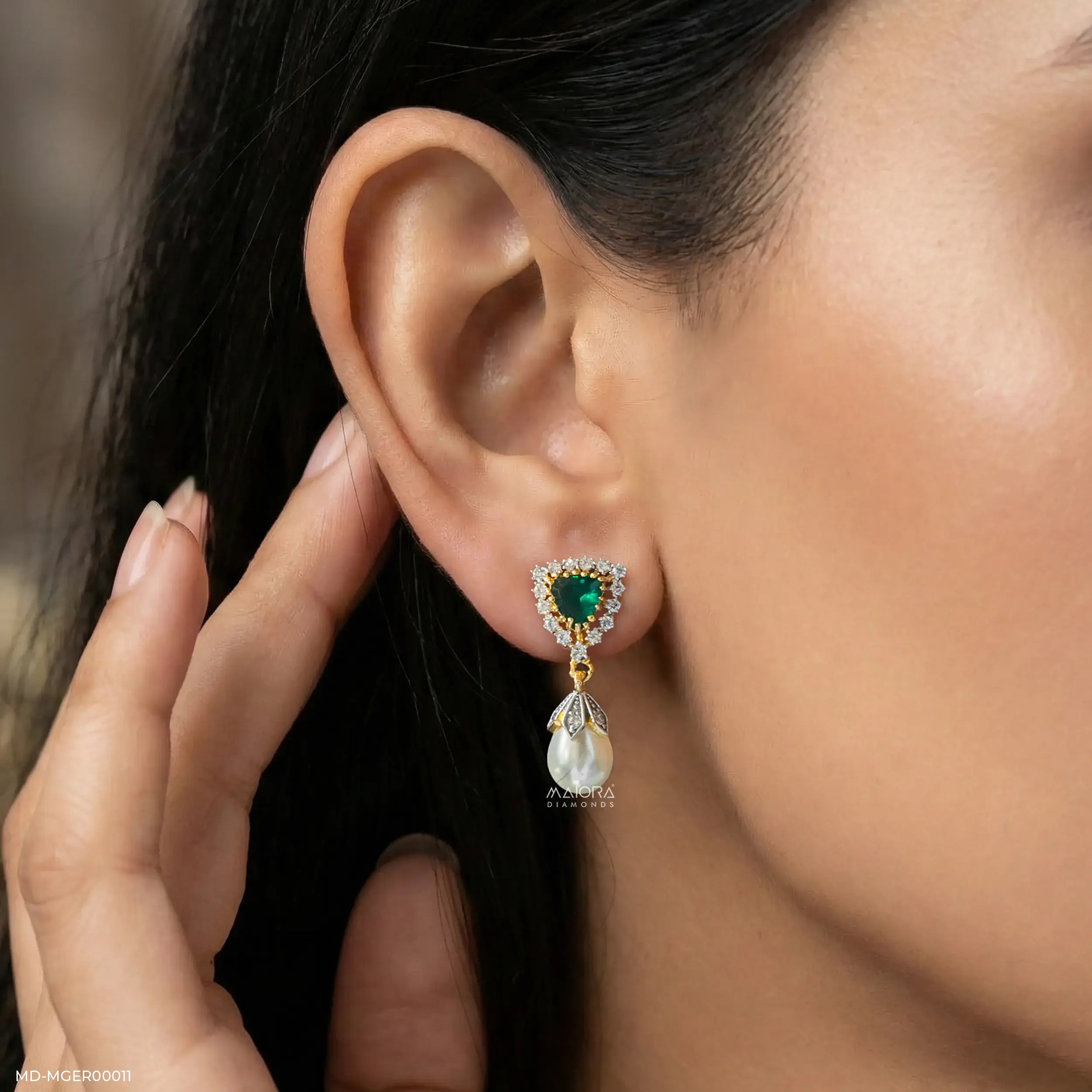 Emerald Pearl Drop Earrings 9K Yellow Gold