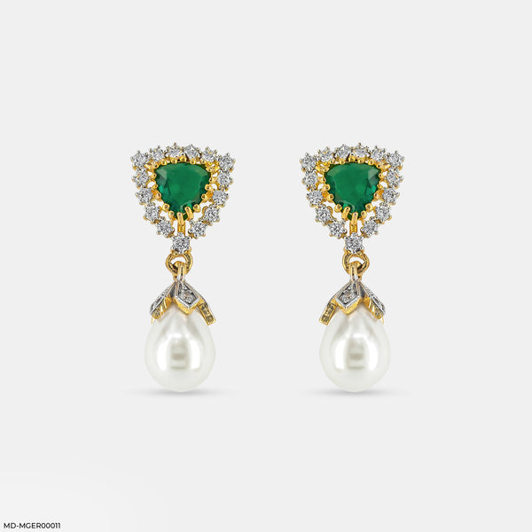 Emerald Pearl Drop Earrings 14K Yellow Gold