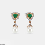Emerald Pearl Drop Earrings 14K Rose Gold