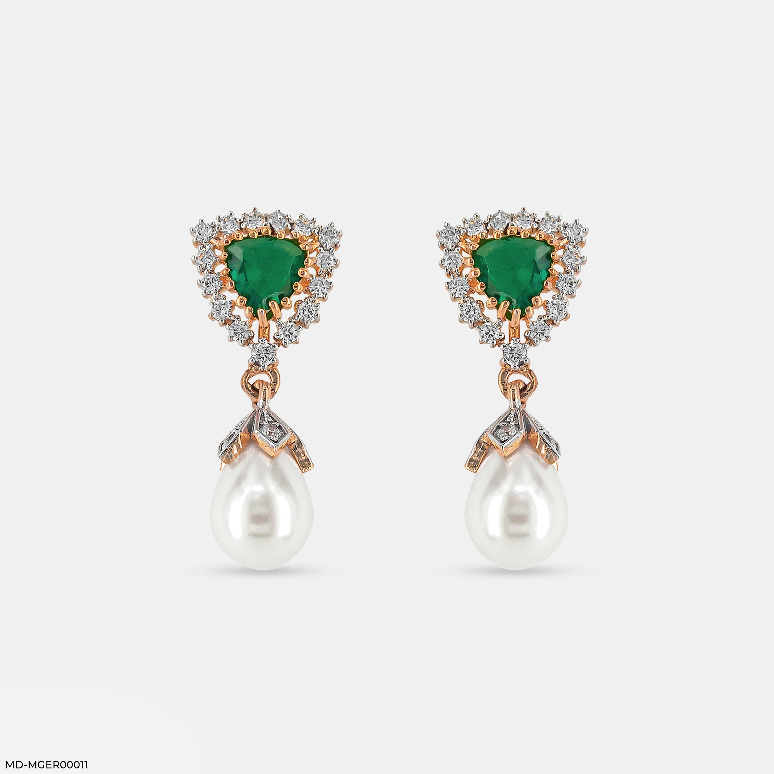 Emerald Pearl Drop Earrings 9K Yellow Gold