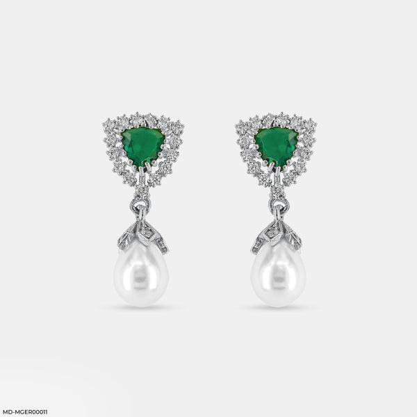 Emerald Pearl Drop Earrings Platinum 950