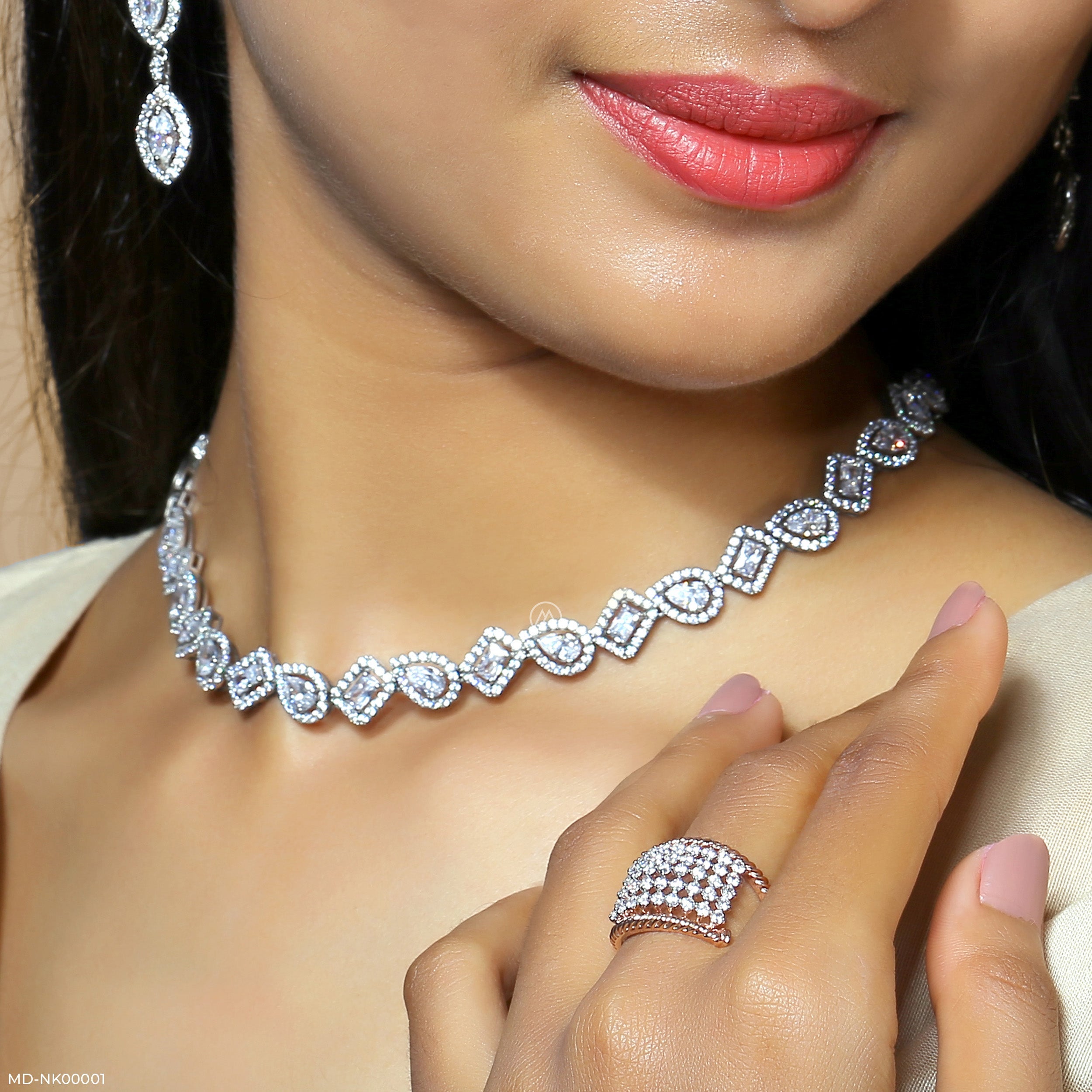 Symphony of Shapes Diamond Necklace 9K White Gold