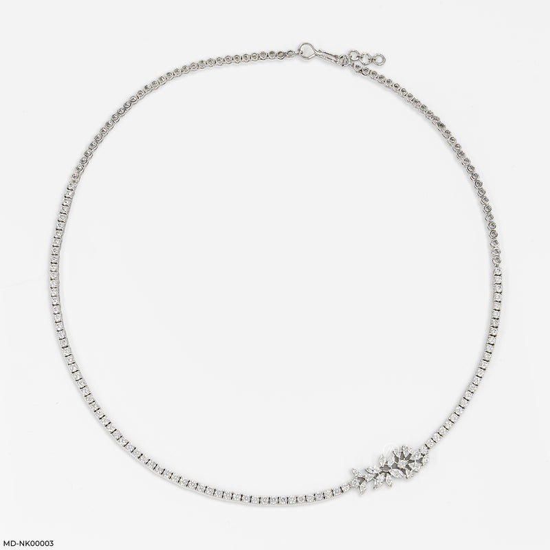 Single Line Fancy Diamond Necklace 18K White Gold
