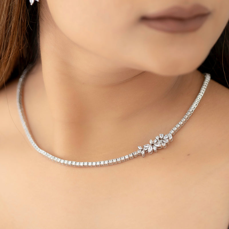 Single Line Fancy Diamond Necklace 18K White Gold