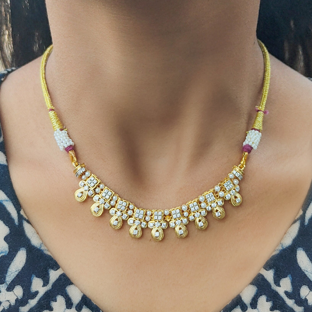 Twinkling Pearl And Diamond Necklace 14K Rose Gold