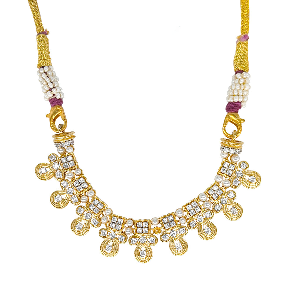 Twinkling Pearl And Diamond Necklace 14K Rose Gold