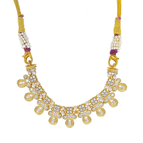 Twinkling Pearl And Diamond Necklace 9K Yellow Gold