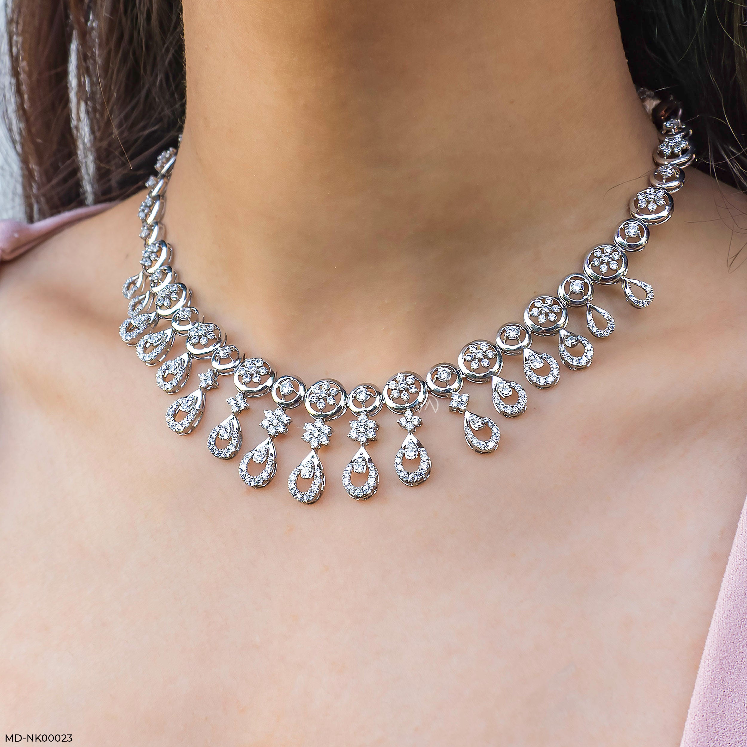 Charming Diamond Necklaces 9K White Gold