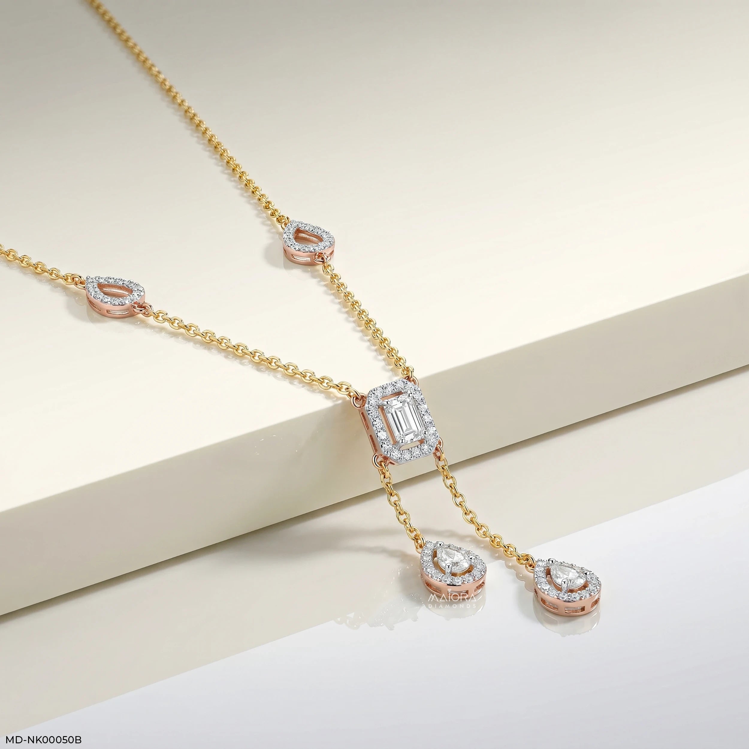 1.70 Carat Imperial Drop Y Shaped Diamond Necklace 14K Yellow Gold
