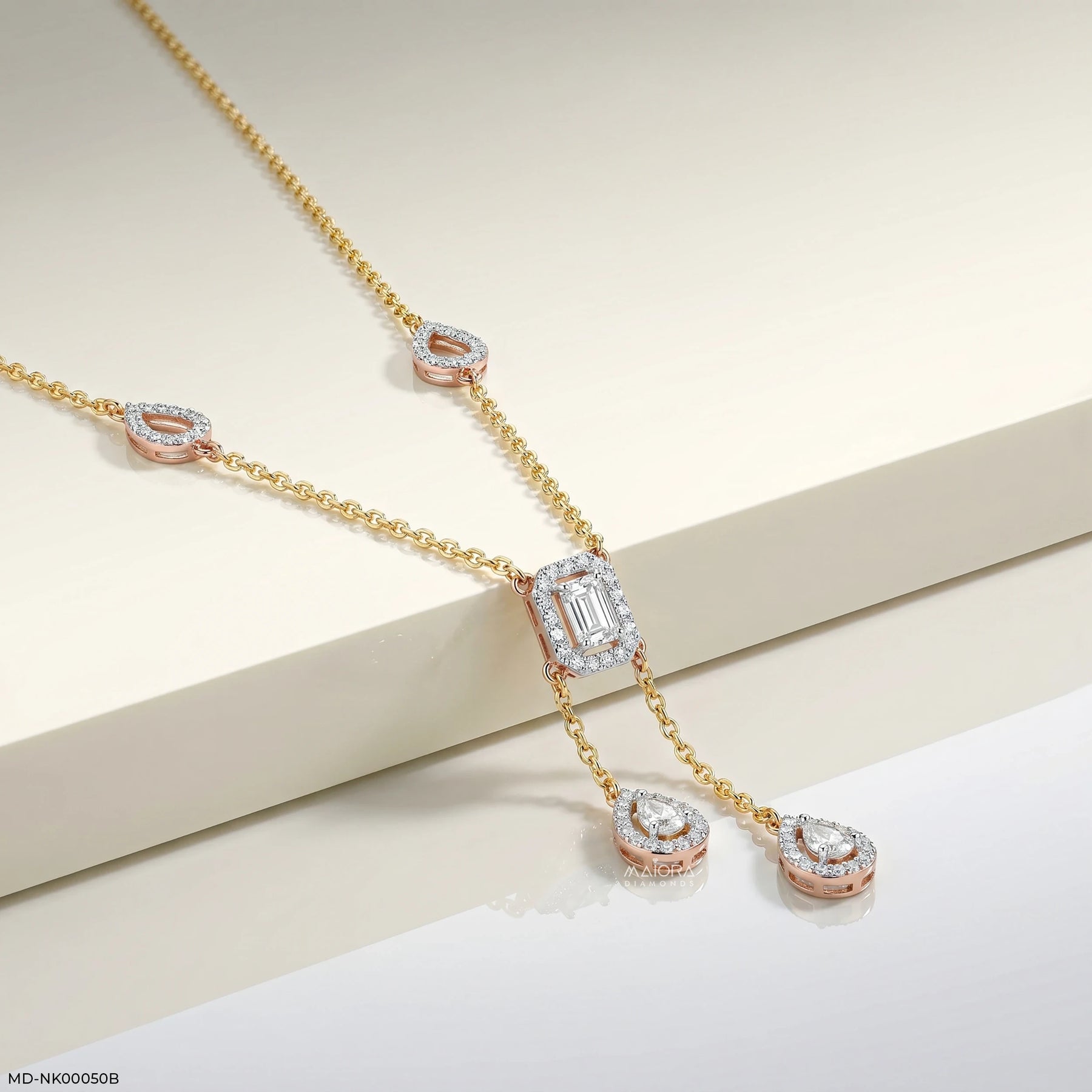 1.70 Carat Imperial Drop Y Shaped Diamond Necklace 14K Yellow Gold