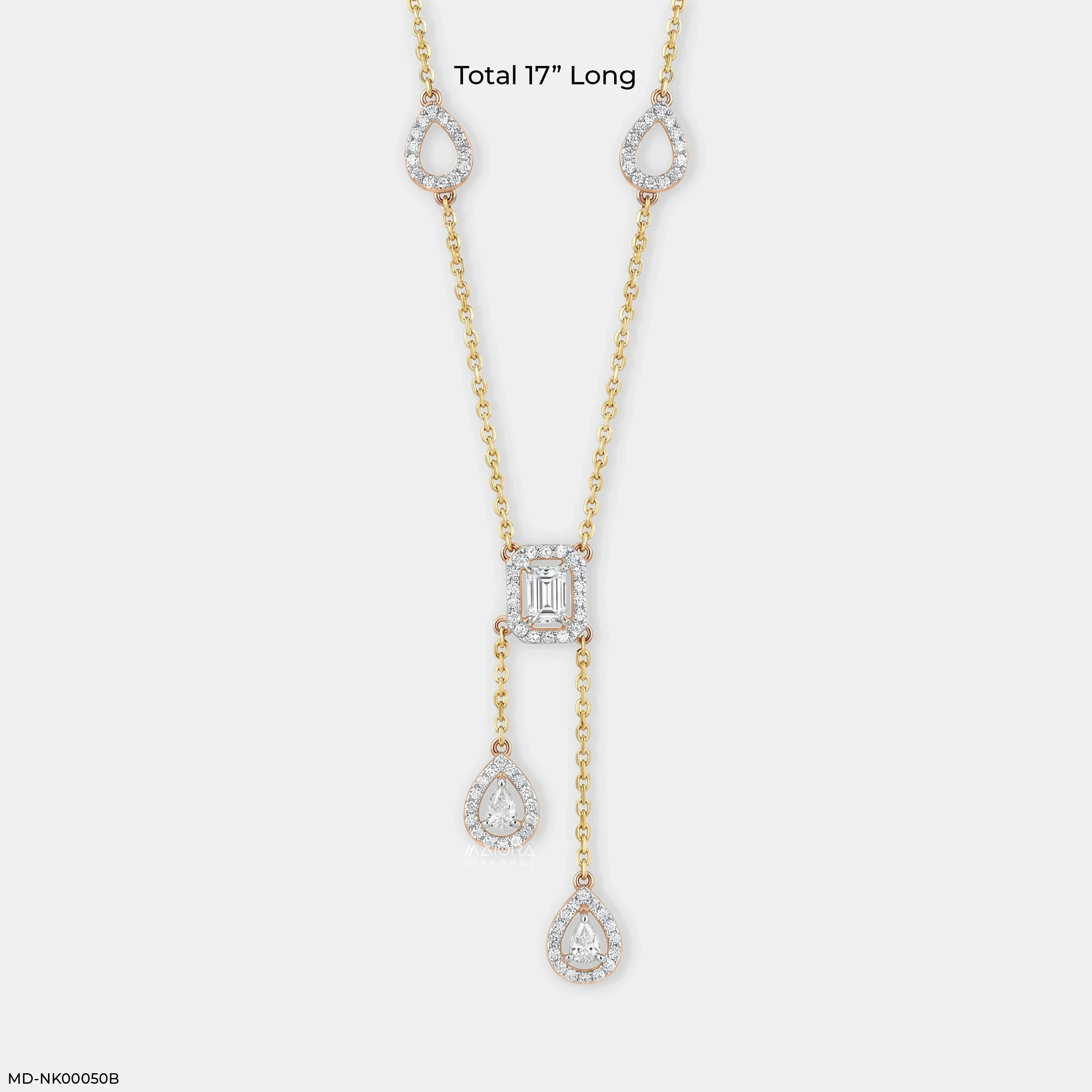 1.70 Carat Imperial Drop Y Shaped Diamond Necklace 14K Yellow Gold