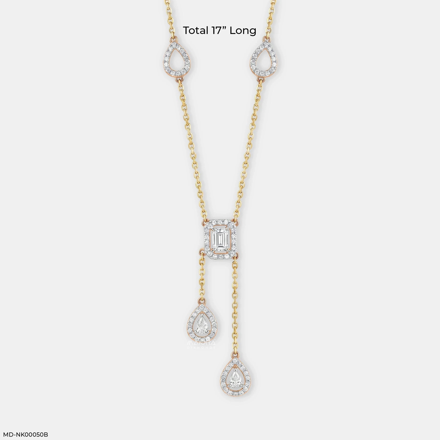 1.70 Carat Imperial Drop Y Shaped Diamond Necklace 14K Yellow Gold
