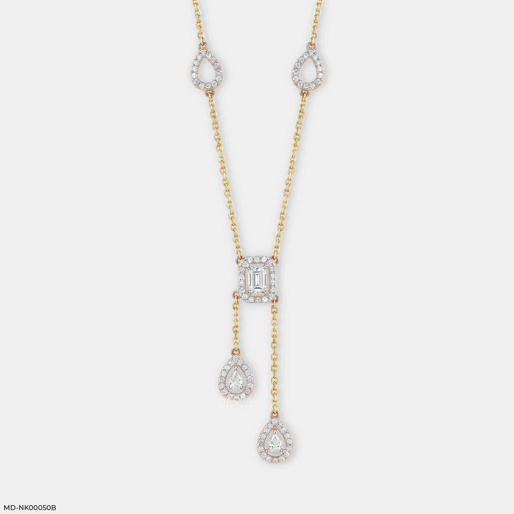 1.70 Carat Imperial Drop Y Shaped Diamond Necklace 14K Yellow Gold