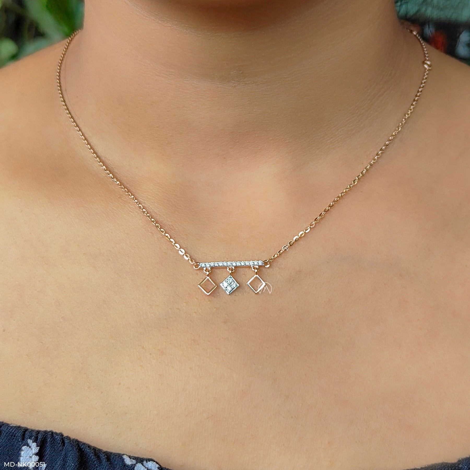 0.15 Carat Geo-Charm Lab Diamond Bar Necklace 14K Yellow Gold