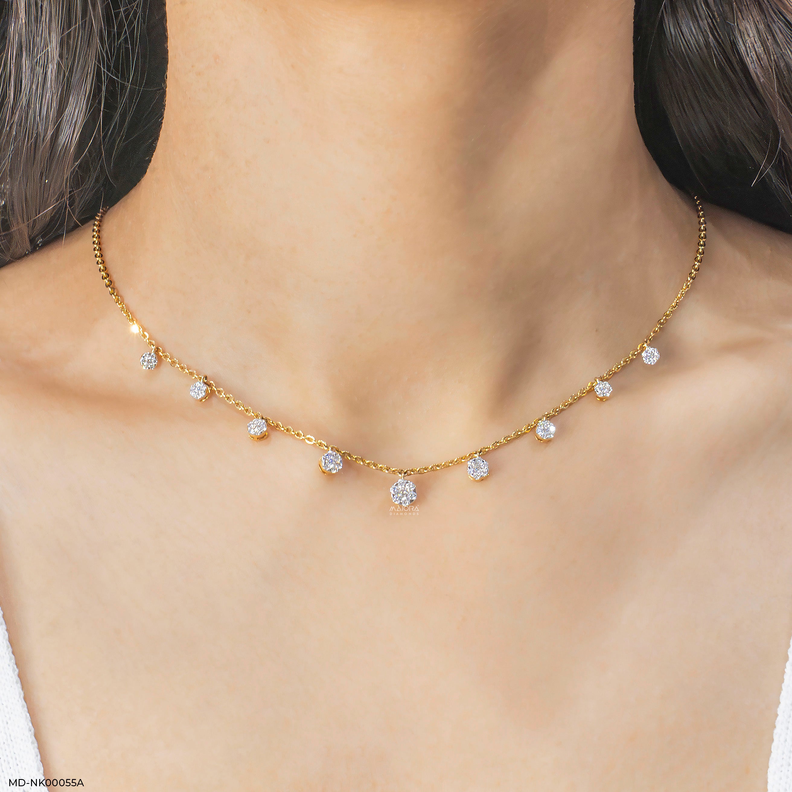 0.65 Carat Diamond Drop Station Necklace 14K Yellow Gold