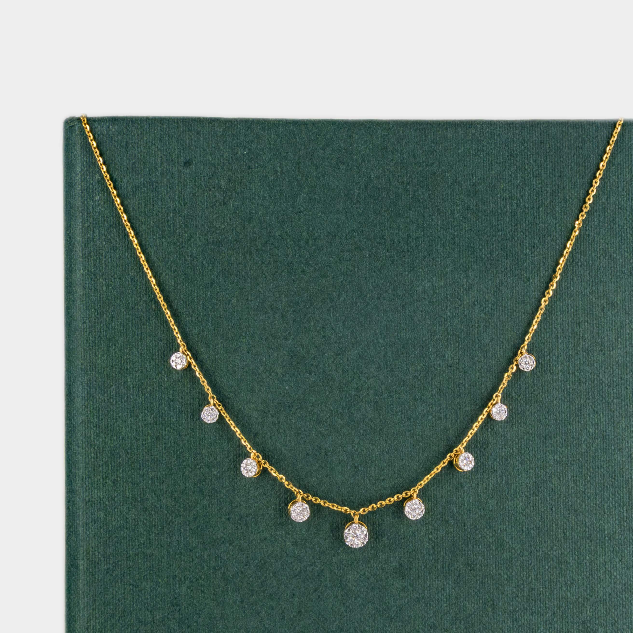 0.65 Carat Diamond Drop Station Necklace 14K Yellow Gold
