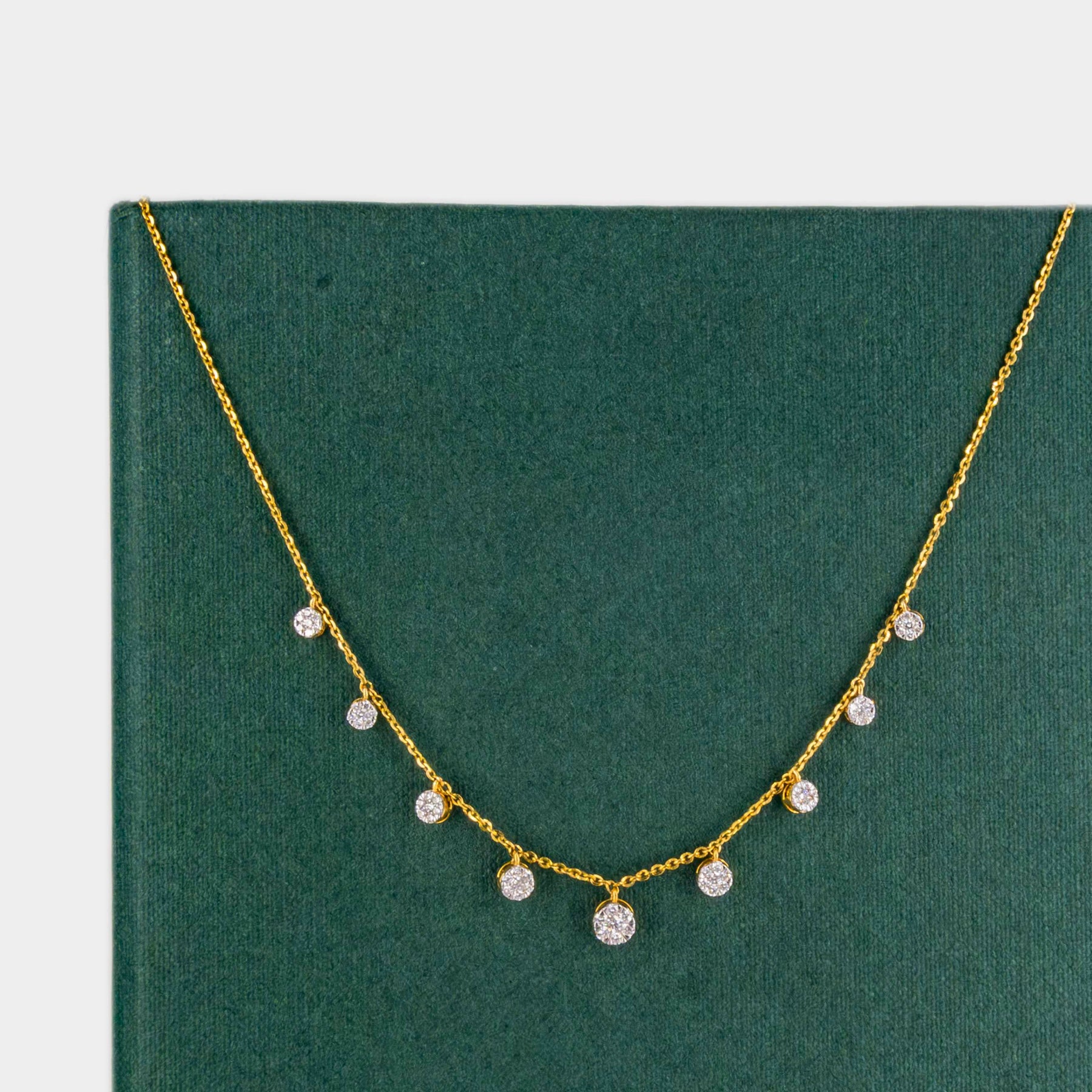 1 Carat Diamond Drop Station Necklace 14K Yellow Gold