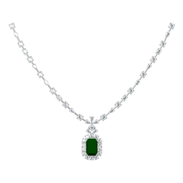 Regal Emerald Embrace Diamond Necklace 18K White Gold