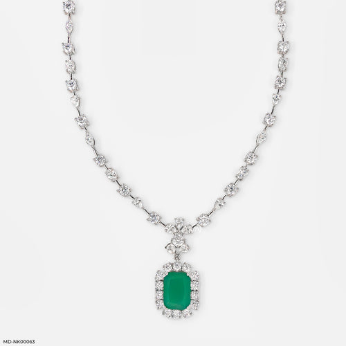 Regal Emerald Embrace Diamond Necklaces 9K White Gold