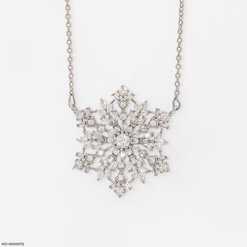 Palm Leaf Glamour Diamond Necklace 14K White Gold