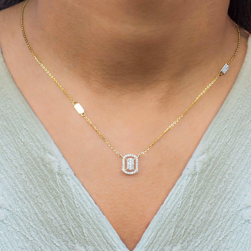 Emerald Cluster of Light Diamond Necklaces 14K Rose Gold