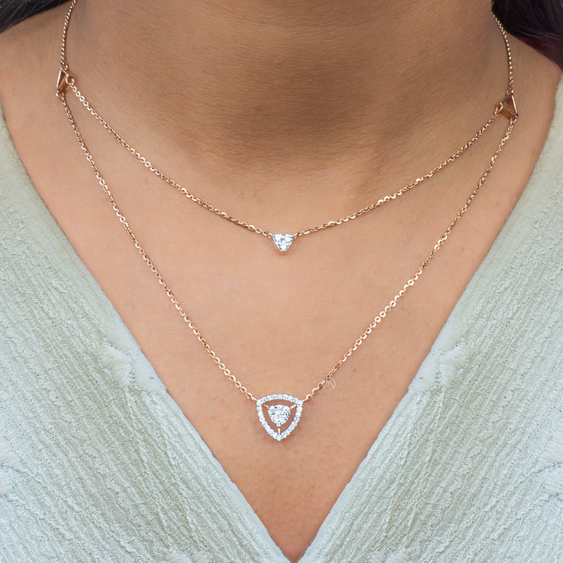 Tri-Line Diamond Necklace 18K Rose Gold