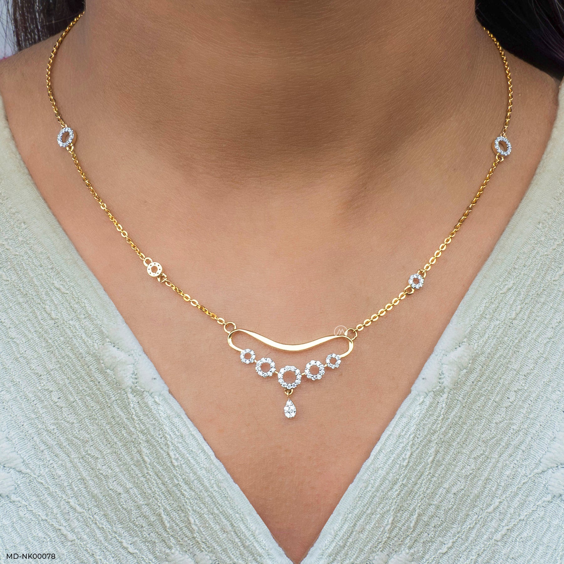 Five Sparkles  Diamond Necklaces 9K Yellow Gold