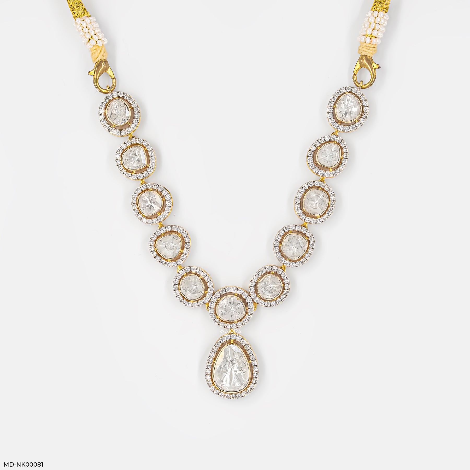 3 Carat Taj Polki Collar Lab Diamond Necklace 14K Yellow Gold