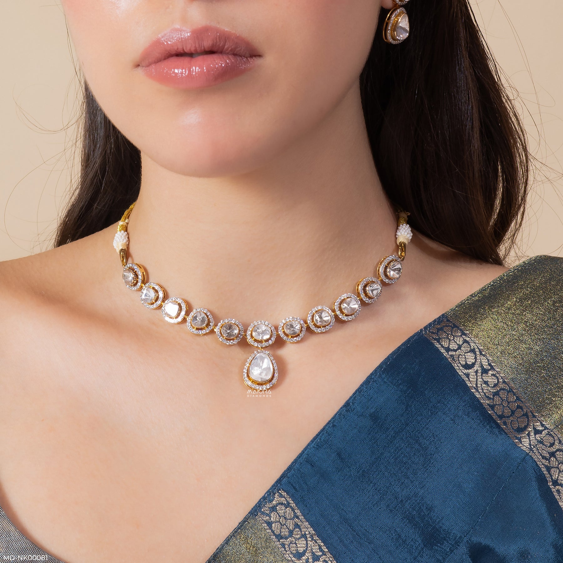 3 Carat Taj Polki Collar Lab Diamond Necklace 14K Yellow Gold