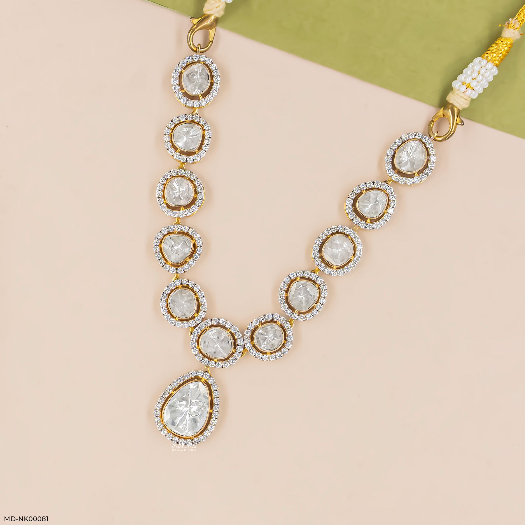 3 Carat Taj Polki Collar Lab Diamond Necklace 14K Yellow Gold