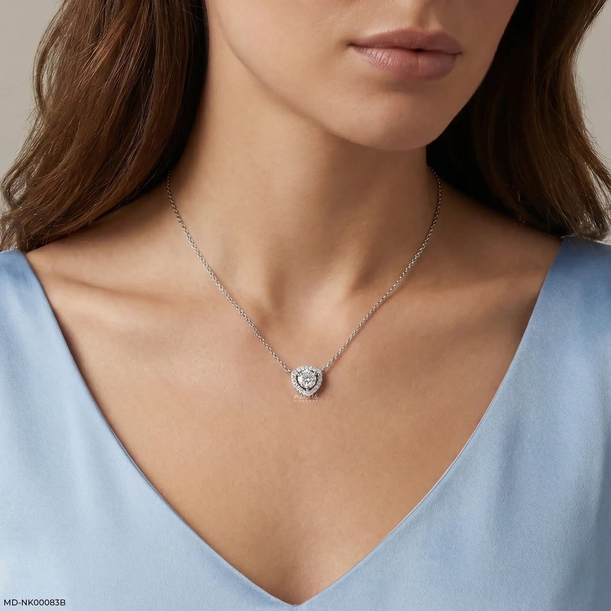 1.25 Carat Trillion Halo Diamond Necklace 14K White Gold