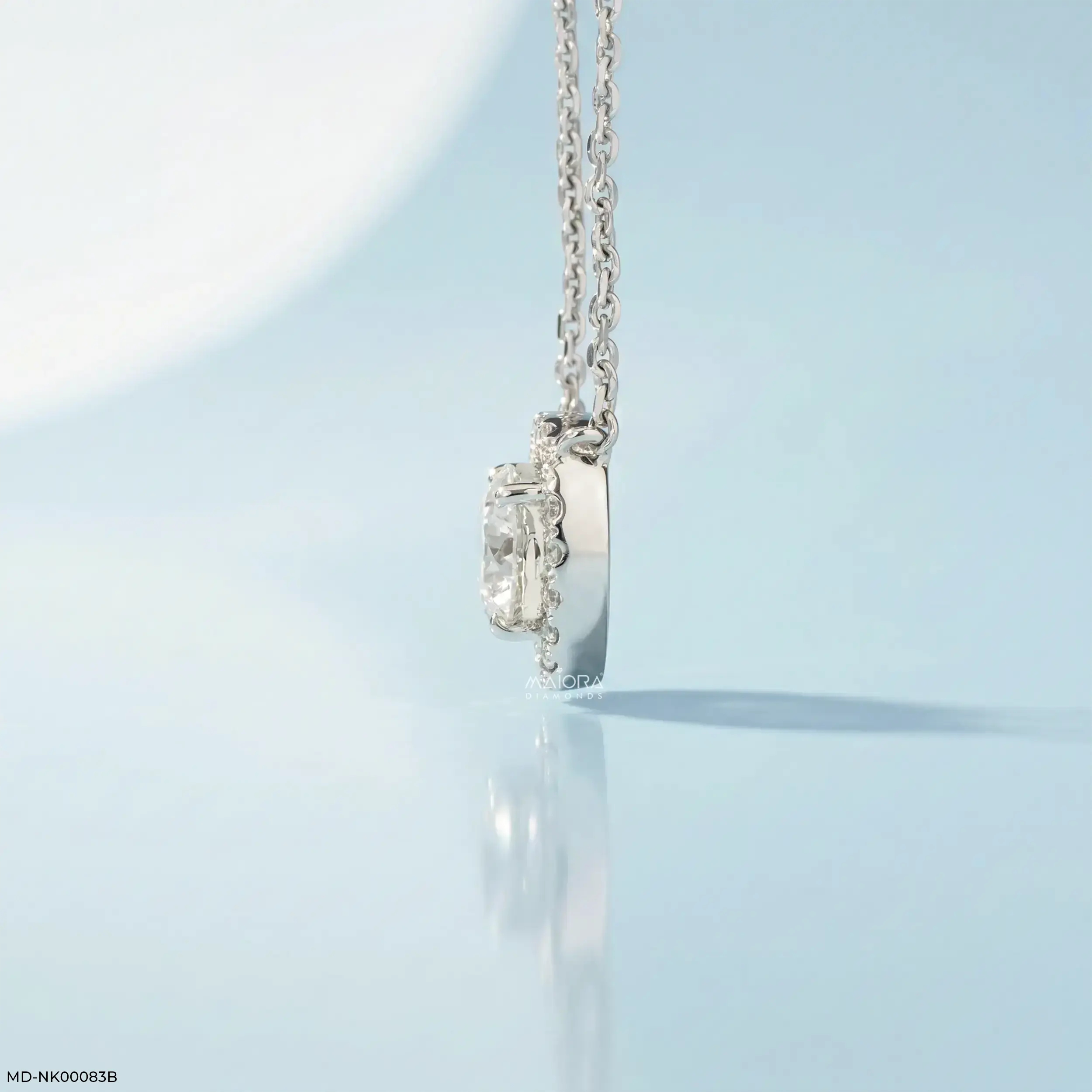 1.25 Carat Trillion Halo Diamond Necklace 14K White Gold