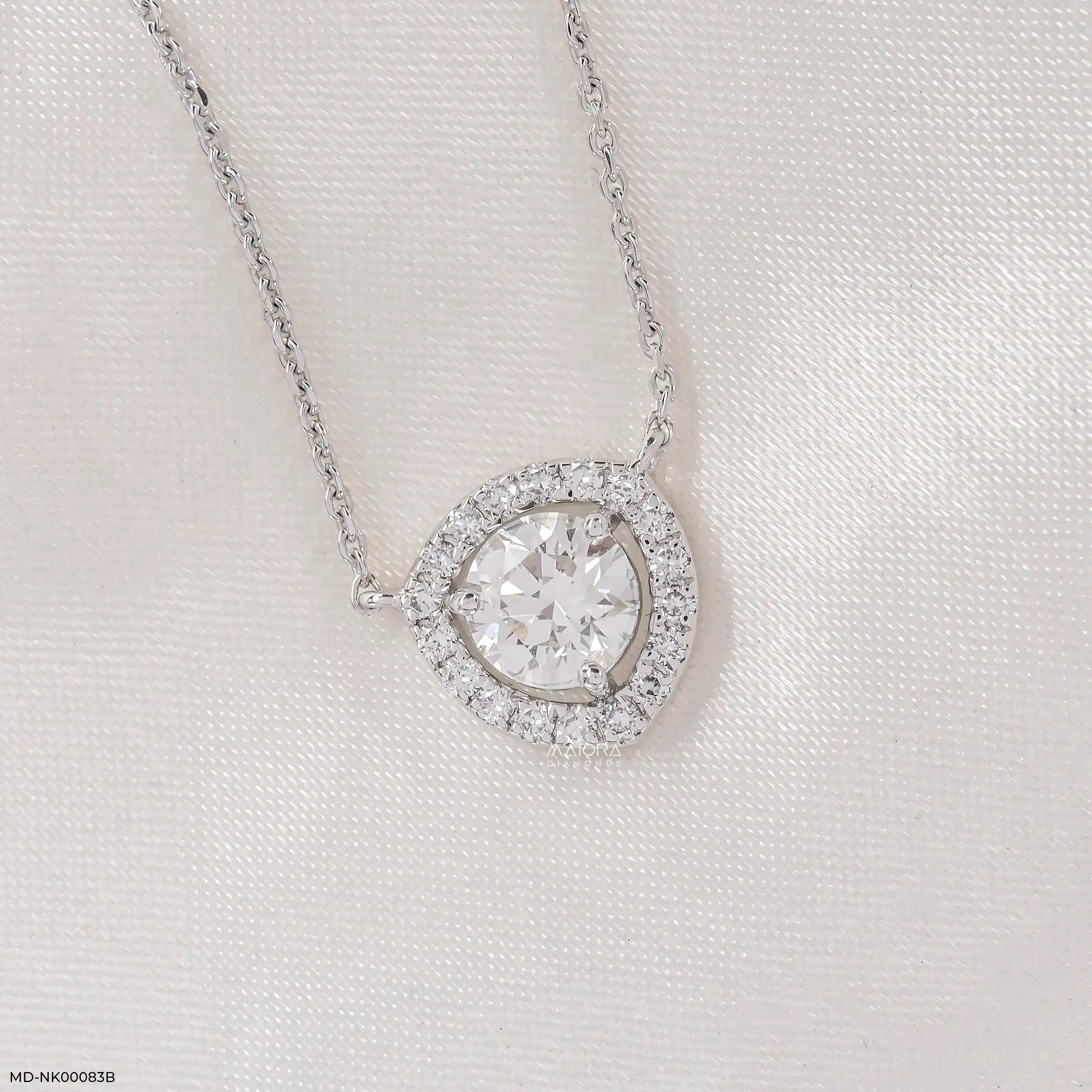 1.25 Carat Trillion Halo Diamond Necklace 14K White Gold