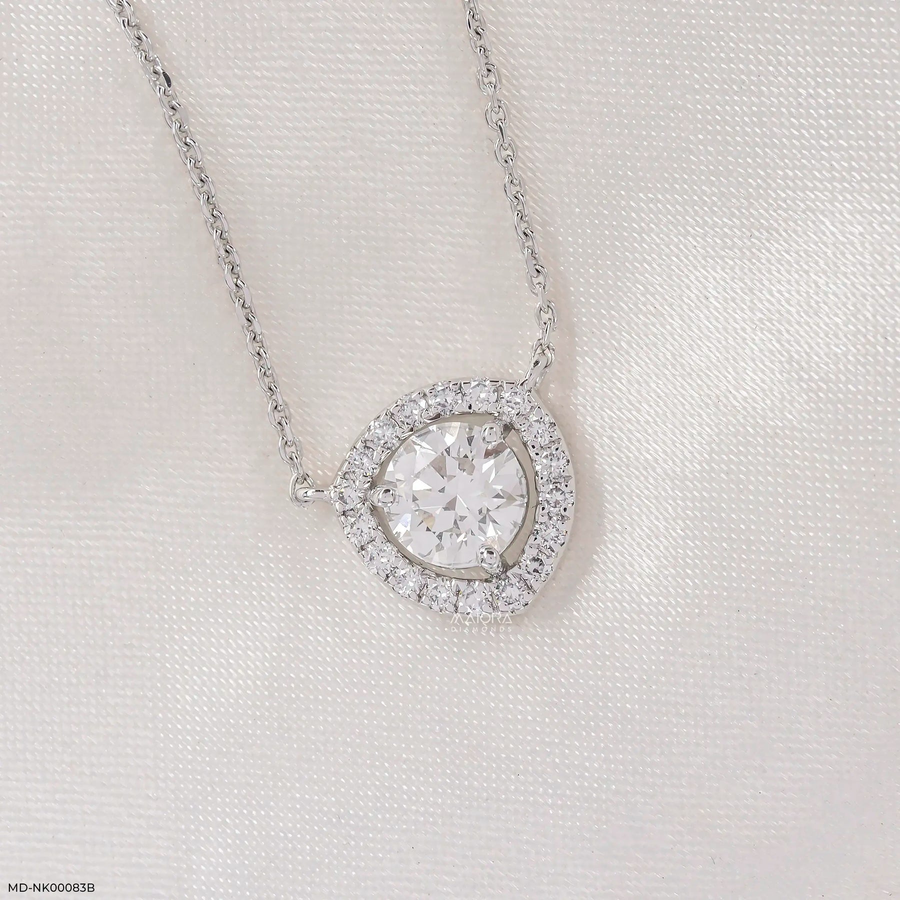 1.25 Carat Trillion Halo Diamond Necklace 14K White Gold