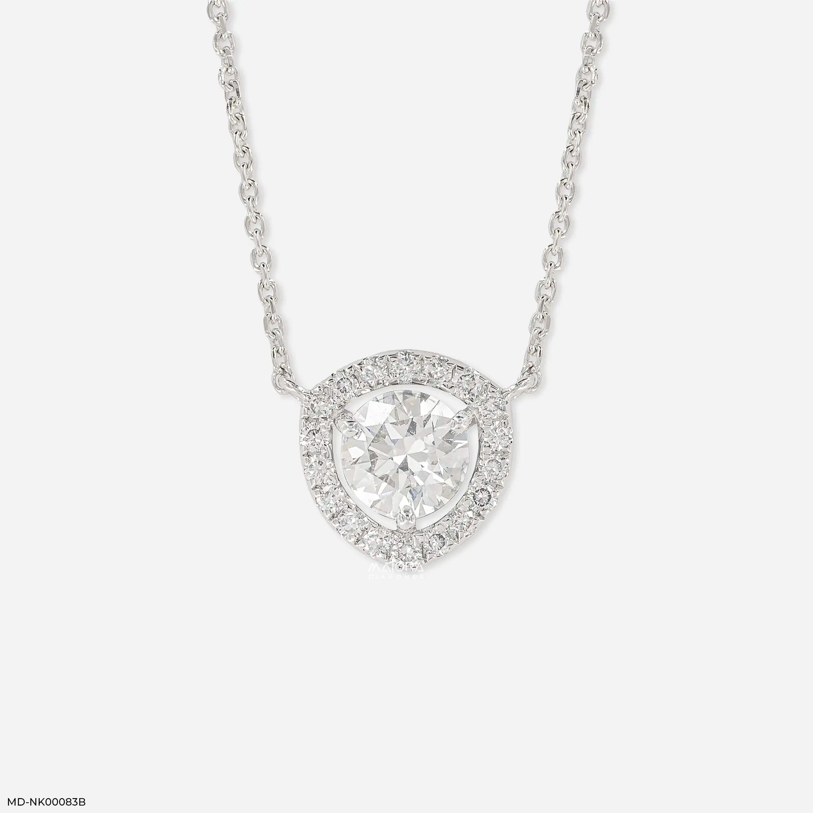 1.25 Carat Trillion Halo Diamond Necklace 14K White Gold