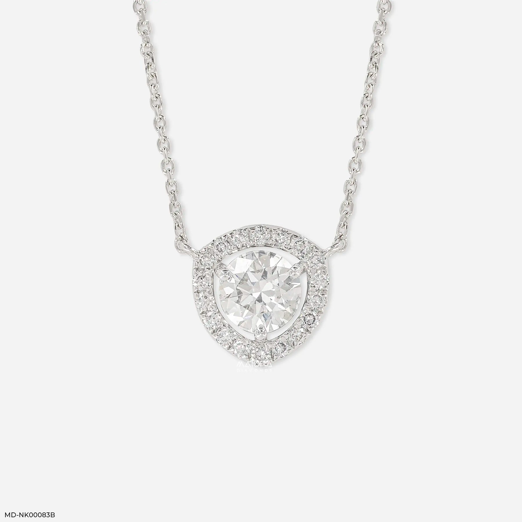 1.25 Carat Trillion Halo Diamond Necklace 14K White Gold