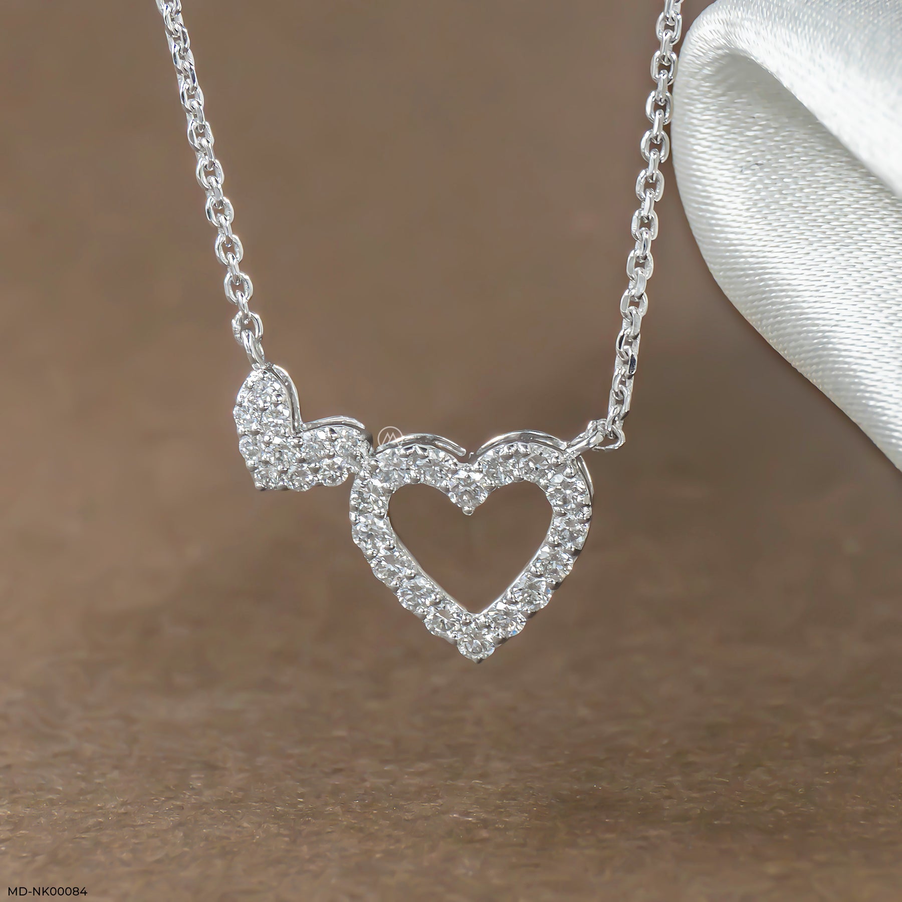 0.35 Carat Dual Heart's Embrace Lab Diamond Necklace 14K White Gold