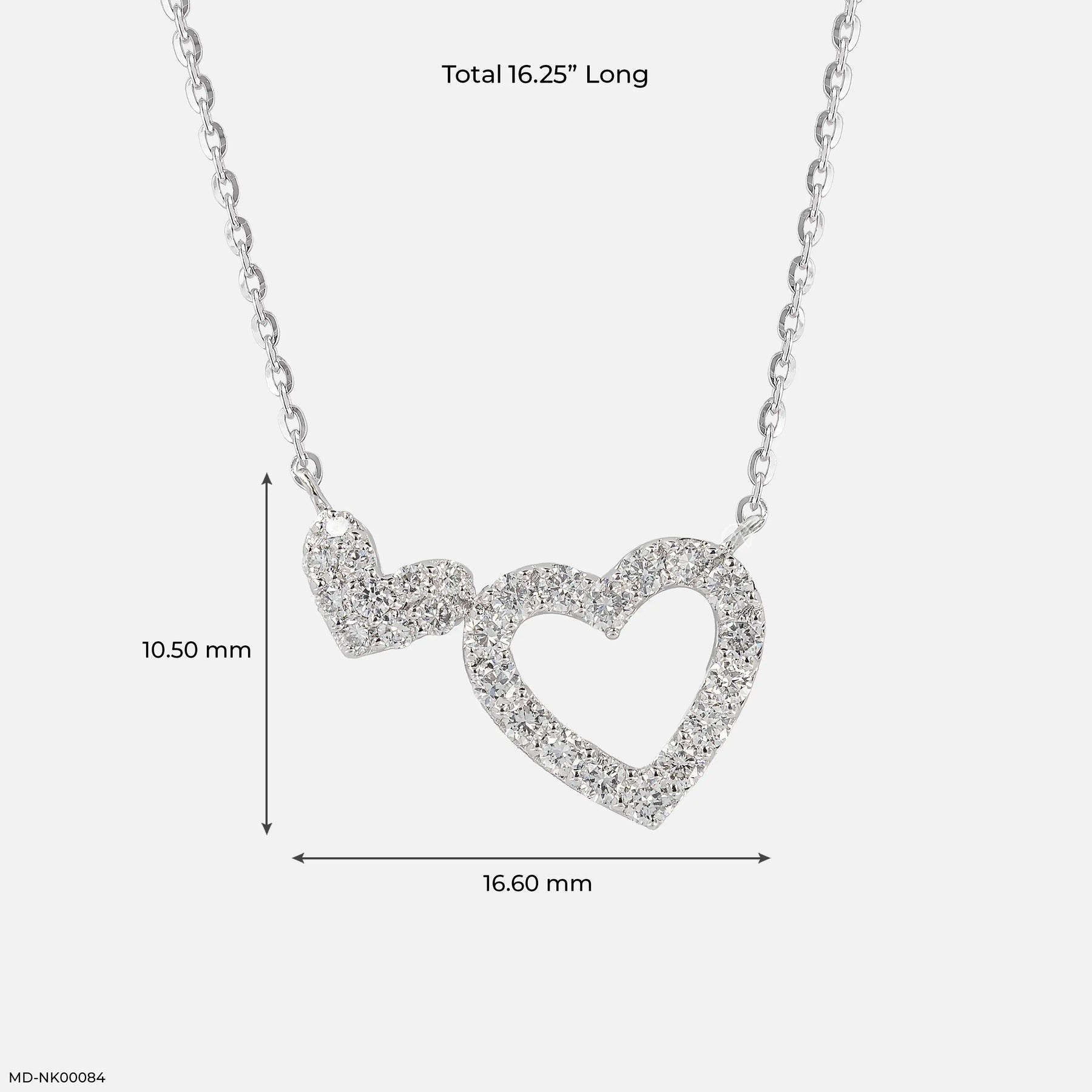 0.35 Carat Dual Heart's Embrace Lab Diamond Necklace 14K White Gold