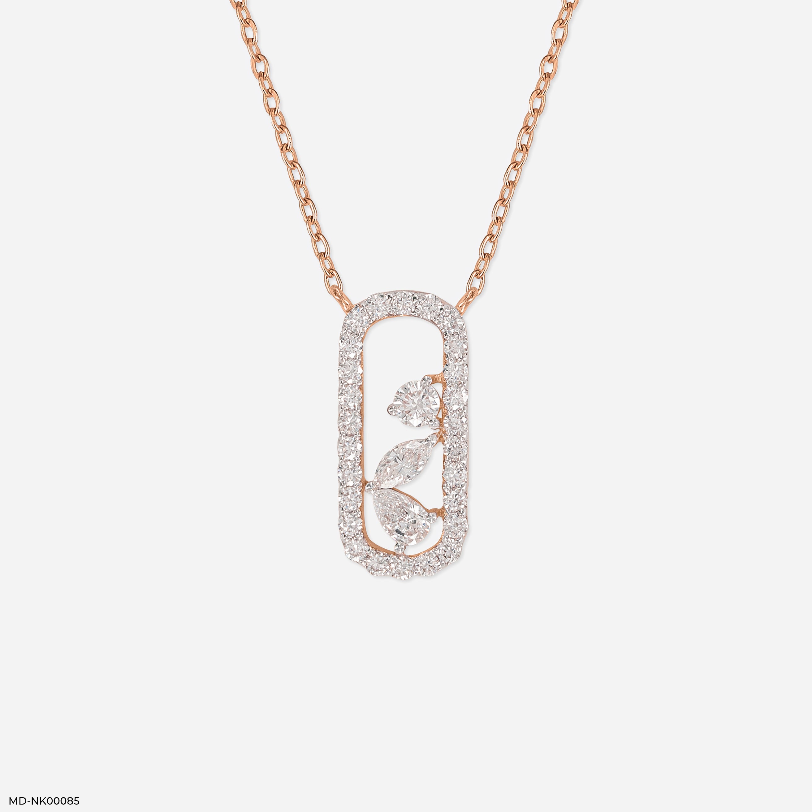 0.5 Carat Pave Oval Slider Necklace 9K Rose Gold