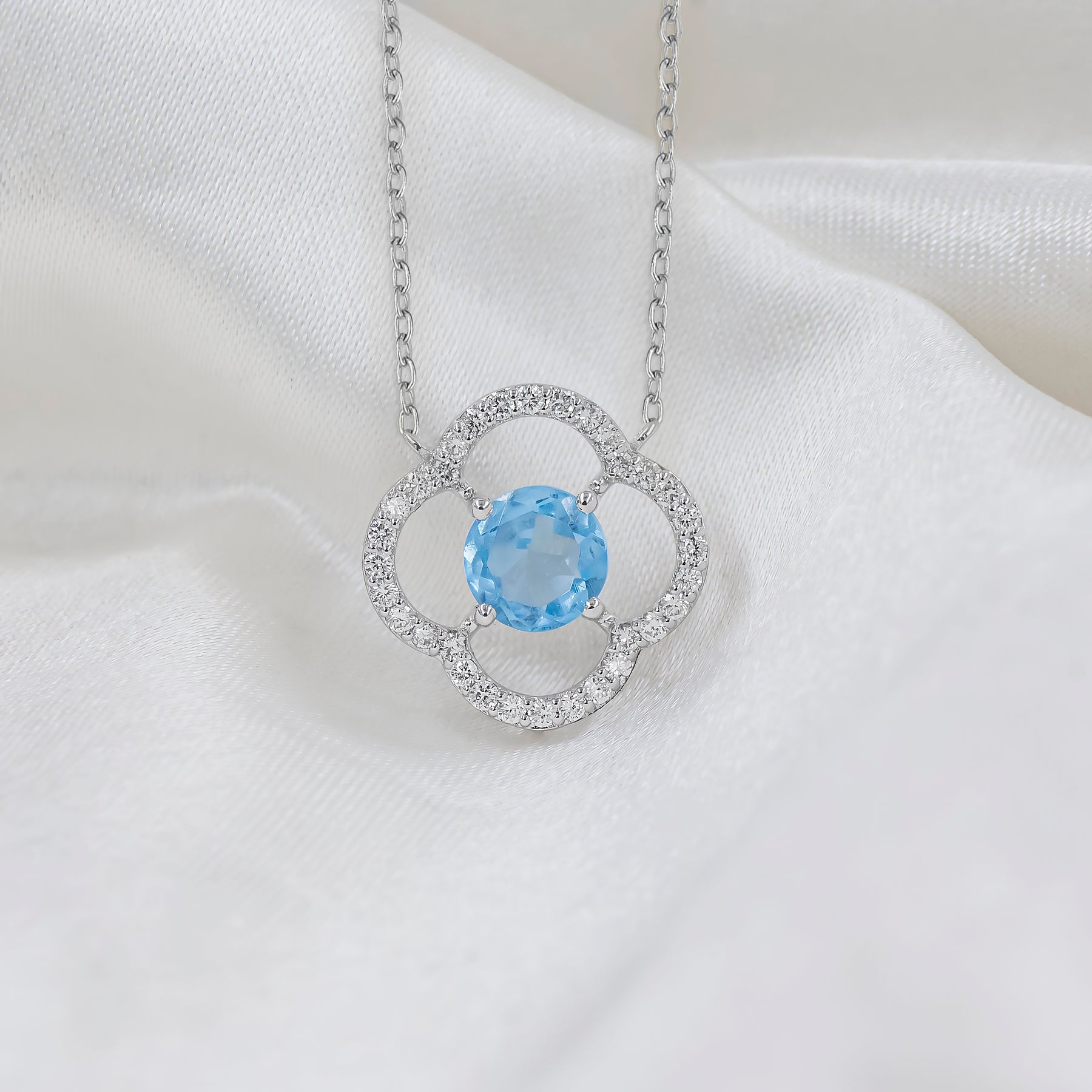0.25 Carat Circle Of Petals Lab Diamond Necklace 14K White Gold
