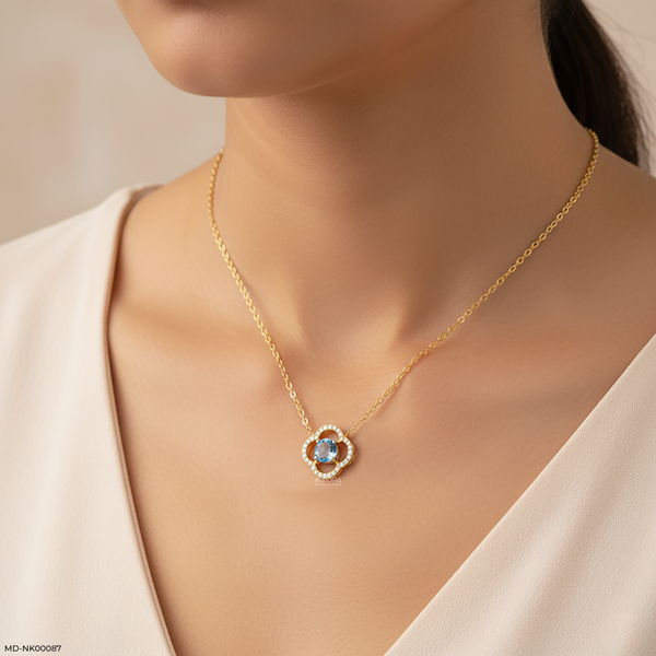 0.25 Carat Circle Of Petals Lab Diamond Necklace 14K White Gold