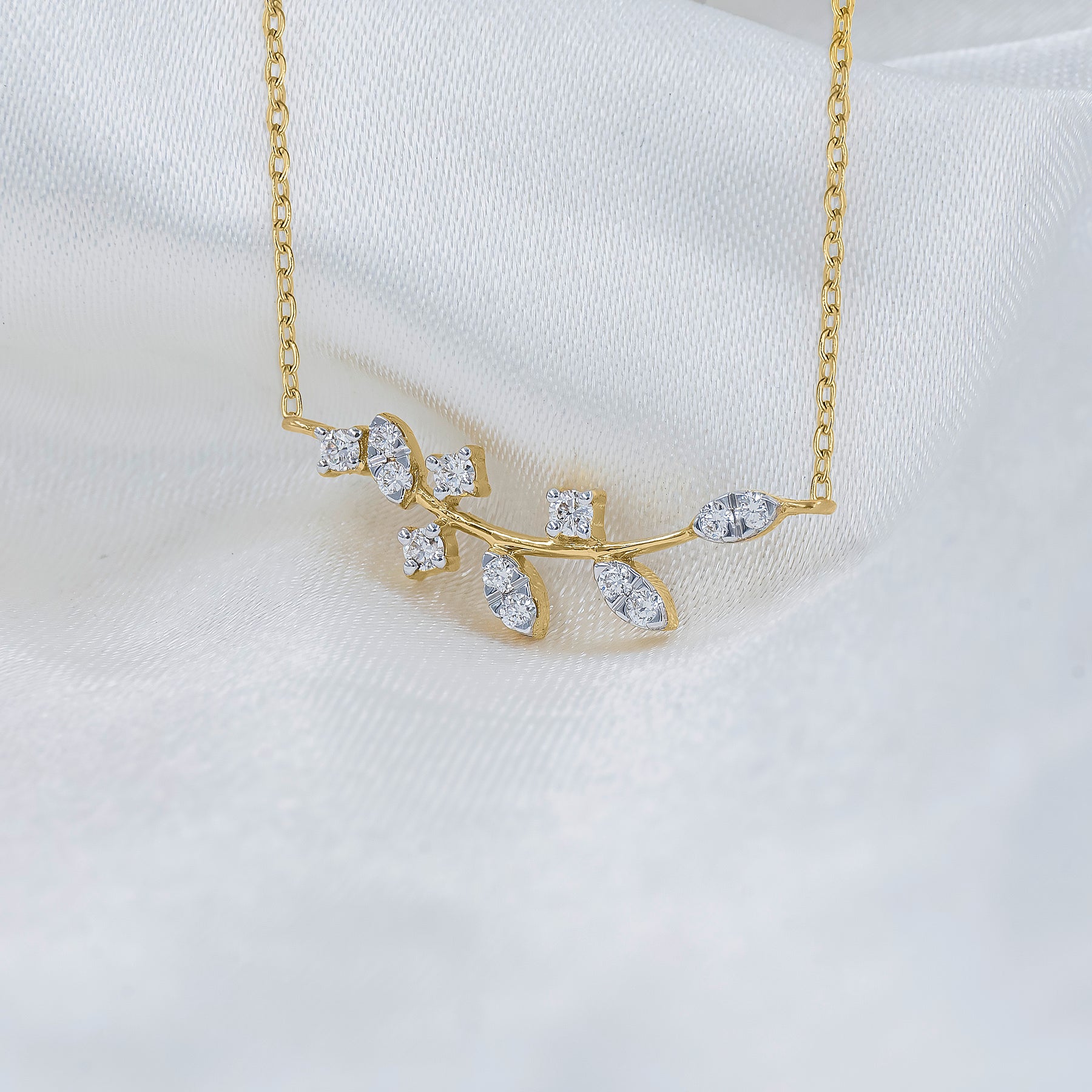 0.15 Carat Vine Yard Lab Diamond Necklace 18K Yellow Gold